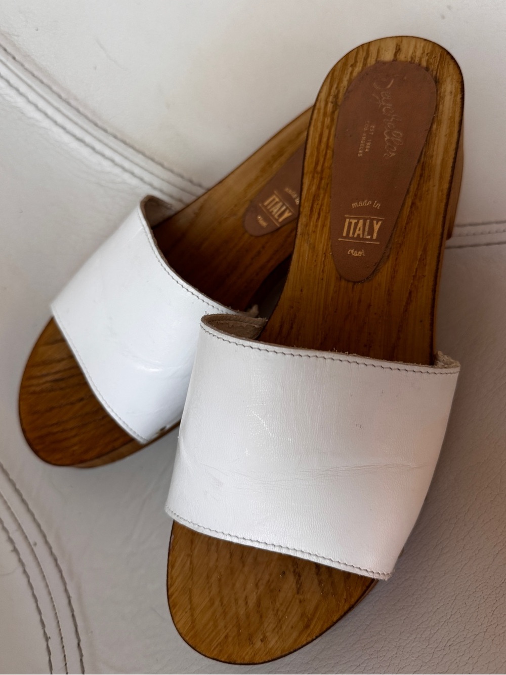 Seychelles Italian-Made White Leather Slide Sandals